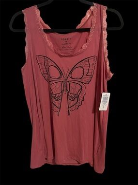 torrid rose-pink lace trim butterfly skull tank